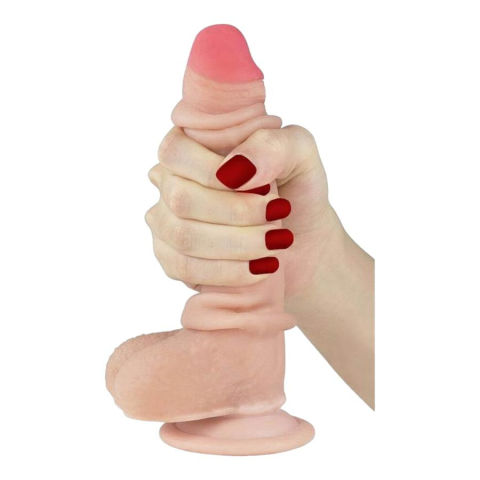 Lovetoy Sliding Skin kétrétegű tapadótalpas dildó 18cm natúr