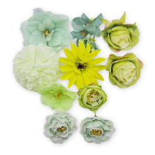  10 darabos selyemvirág, művirág szett tortához – Türkiz és zöld party kellék