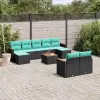  10 db fekete polyrattan kerti kanapégarnitúra párnákkal