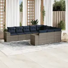  10 db szürke polyrattan kerti kanapégarnitúra párnákkal kerti bútor