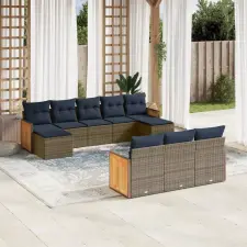  10 db szürke polyrattan kerti kanapégarnitúra párnákkal kerti bútor