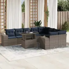  10 db szürke polyrattan kerti kanapégarnitúra párnákkal kerti bútor
