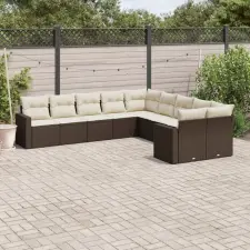  10 részes barna polyrattan kerti ülőgarnitúra párnákkal kerti bútor