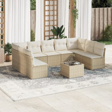 10 részes bézs polyrattan kerti ülőgarnitúra párnával kerti bútor