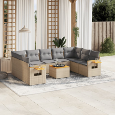  10 részes bézs polyrattan kerti ülőgarnitúra párnával kerti bútor