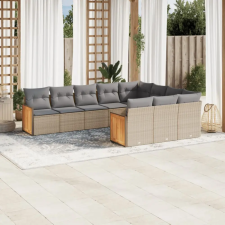  10 részes bézs polyrattan kerti ülőgarnitúra párnával kerti bútor