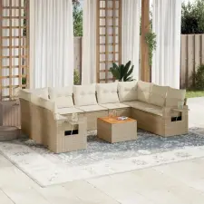  10 részes bézs polyrattan kerti ülőgarnitúra párnával kerti bútor
