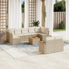  10 részes bézs polyrattan kerti ülőgarnitúra párnával kerti bútor