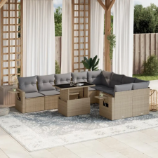  10 részes bézs polyrattan kerti ülőgarnitúra párnával kerti bútor