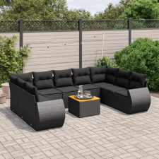  10 részes fekete polyrattan kerti ülőgarnitúra párnákkal kerti bútor