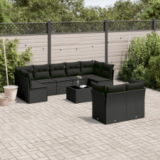 10 részes fekete polyrattan kerti ülőgarnitúra párnákkal kerti bútor