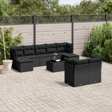 10 részes fekete polyrattan kerti ülőgarnitúra párnákkal kerti bútor