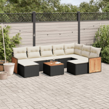 10 részes fekete polyrattan kerti ülőgarnitúra párnákkal kerti bútor