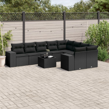  10 részes fekete polyrattan kerti ülőgarnitúra párnákkal kerti bútor