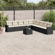 10 részes fekete polyrattan kerti ülőgarnitúra párnákkal kerti bútor