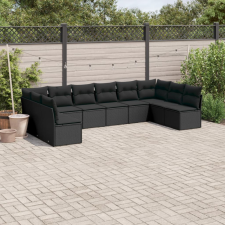  10 részes fekete polyrattan kerti ülőgarnitúra párnákkal kerti bútor