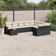  10 részes fekete polyrattan kerti ülőgarnitúra párnákkal kerti bútor