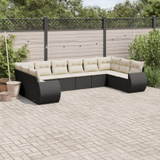  10 részes fekete polyrattan kerti ülőgarnitúra párnákkal kerti bútor