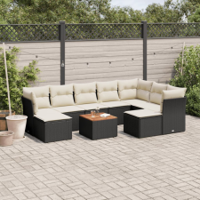 10 részes fekete polyrattan kerti ülőgarnitúra párnákkal kerti bútor