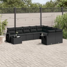  10 részes fekete polyrattan kerti ülőgarnitúra párnákkal kerti bútor