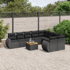  10 részes fekete polyrattan kerti ülőgarnitúra párnákkal kerti bútor