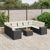  10 részes fekete polyrattan kerti ülőgarnitúra párnákkal