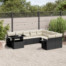  10 részes fekete polyrattan kerti ülőgarnitúra párnákkal kerti bútor