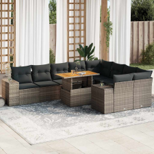 10 részes szürke polyrattan akácfa kerti ülőgarnitúra párnákkal kerti bútor