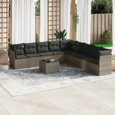 10 részes szürke polyrattan kerti ülőgarnitúra párnákkal kerti bútor
