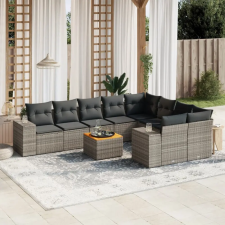  10 részes szürke polyrattan kerti ülőgarnitúra párnákkal kerti bútor