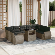 10 részes szürke polyrattan kerti ülőgarnitúra párnákkal kerti bútor