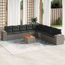 10 részes szürke polyrattan kerti ülőgarnitúra párnákkal kerti bútor