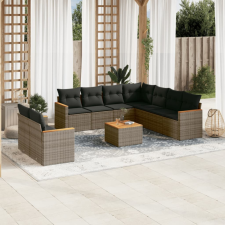 10 részes szürke polyrattan kerti ülőgarnitúra párnákkal kerti bútor