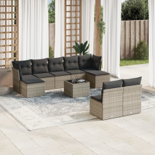  10 részes szürke polyrattan kerti ülőgarnitúra párnákkal kerti bútor