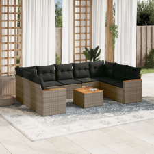 10 részes szürke polyrattan kerti ülőgarnitúra párnákkal kerti bútor
