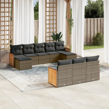 10 részes szürke polyrattan kerti ülőgarnitúra párnákkal kerti bútor