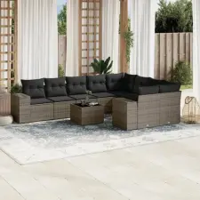  10 részes szürke polyrattan kerti ülőgarnitúra párnákkal kerti bútor