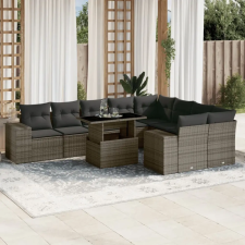  10 részes szürke polyrattan kerti ülőgarnitúra párnákkal kerti bútor