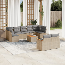 10 részes vegyes bézs polyrattan kerti ülőgarnitúra párnákkal kerti bútor