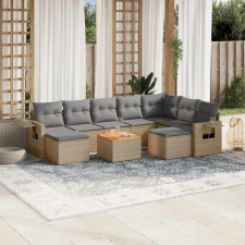  10 részes vegyes bézs polyrattan kerti ülőgarnitúra párnákkal kerti bútor