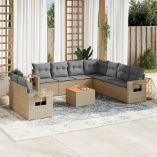  10 részes vegyes bézs polyrattan kerti ülőgarnitúra párnákkal kerti bútor