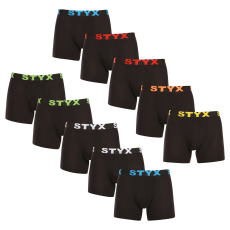 10PACK férfi boxeralsó Styx hosszú sportos gumipánt fekete (10U9601) L