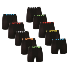  10PACK férfi boxeralsó Styx hosszú sportos gumipánt fekete (10UN9601) L
