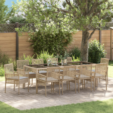  11 Darabos Kerti Étkezőszett Párnákkal Bézs Polirattan kerti bútor