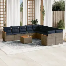  11 db szürke polyrattan kerti kanapégarnitúra párnákkal kerti bútor