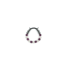 11 gömbös, 2 színű Shamballa karkötő- sötétlila-fehér karkötő