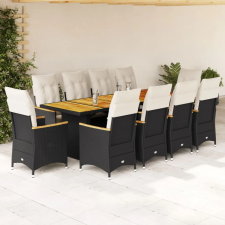  11 részes fekete polyrattan kerti bisztrógarnitúra párnákkal kerti bútor