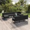  11 részes fekete polyrattan kerti ülőgarnitúra párnákkal