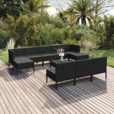  11 részes fekete polyrattan kerti ülőgarnitúra párnákkal kerti bútor