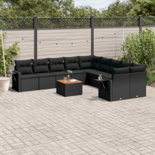  11 részes fekete polyrattan kerti ülőgarnitúra párnákkal kerti bútor